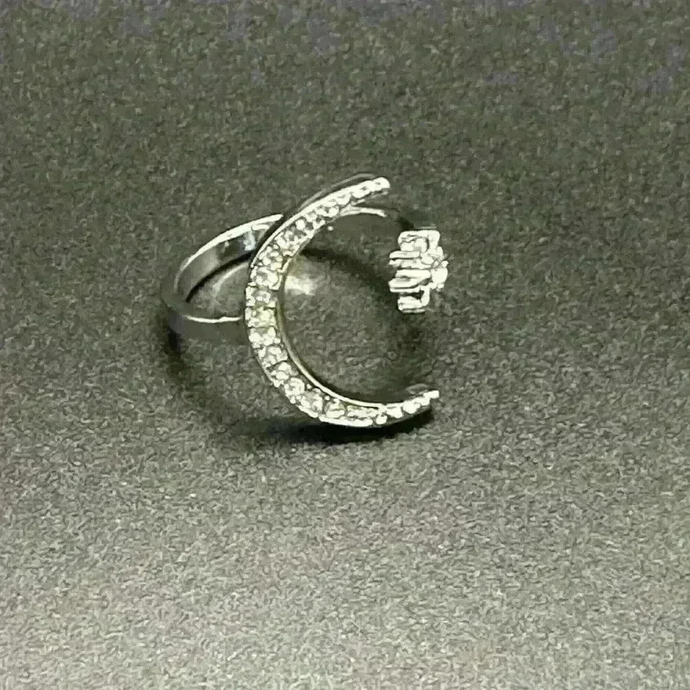 Moon and Star adjustable open silver tone ring ✨ - Picture 3 of 3